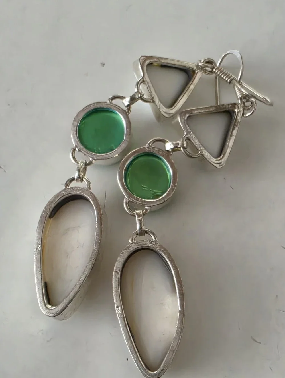 Green Crystal & White Gemstone Earrings Sterling Silver 925